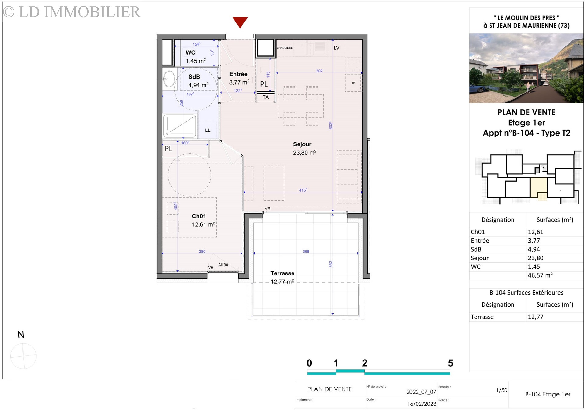 Vente appartement - ST JEAN DE MAURIENNE 46,57 m², 2 pièces